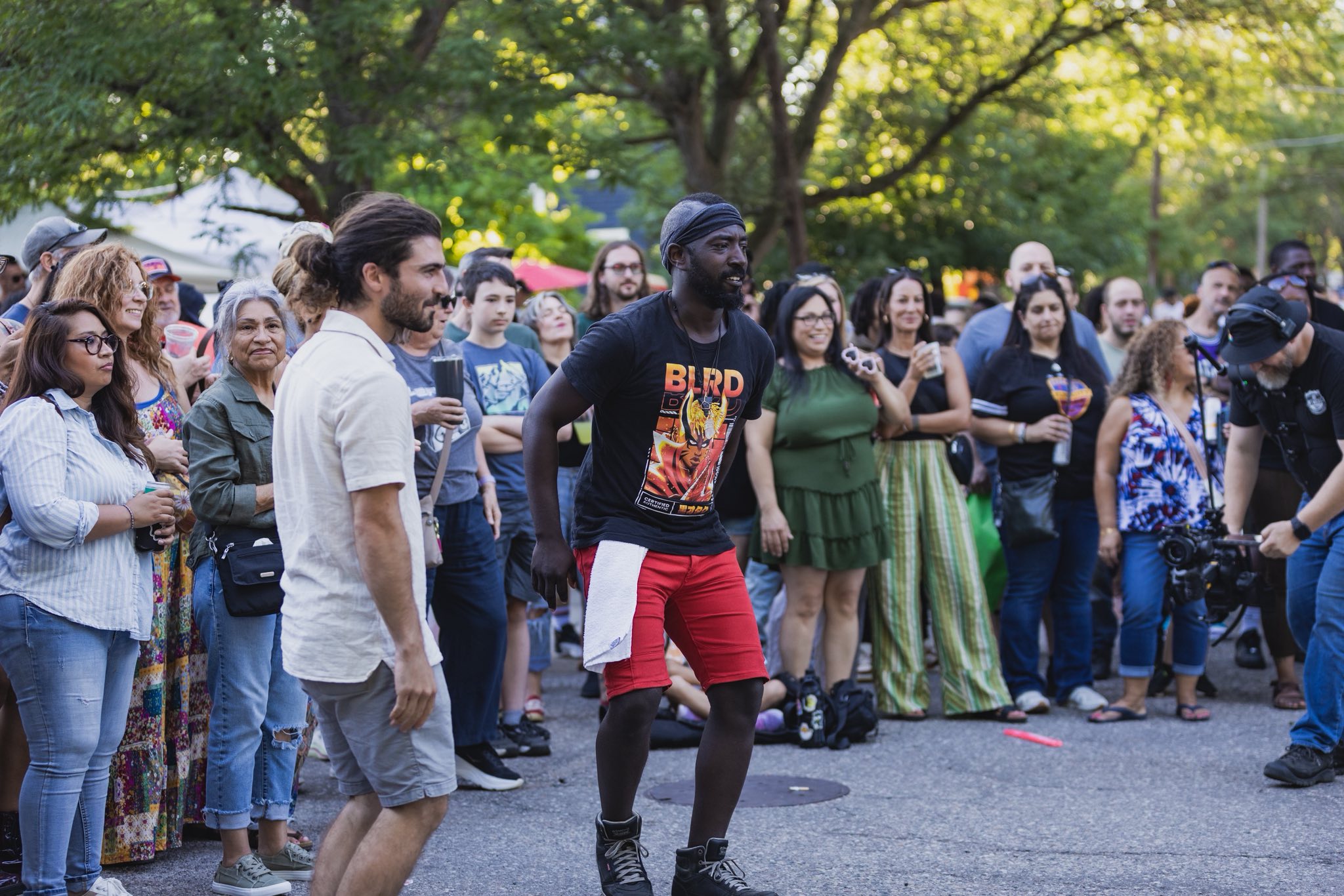 Street performer engaging with a crowd